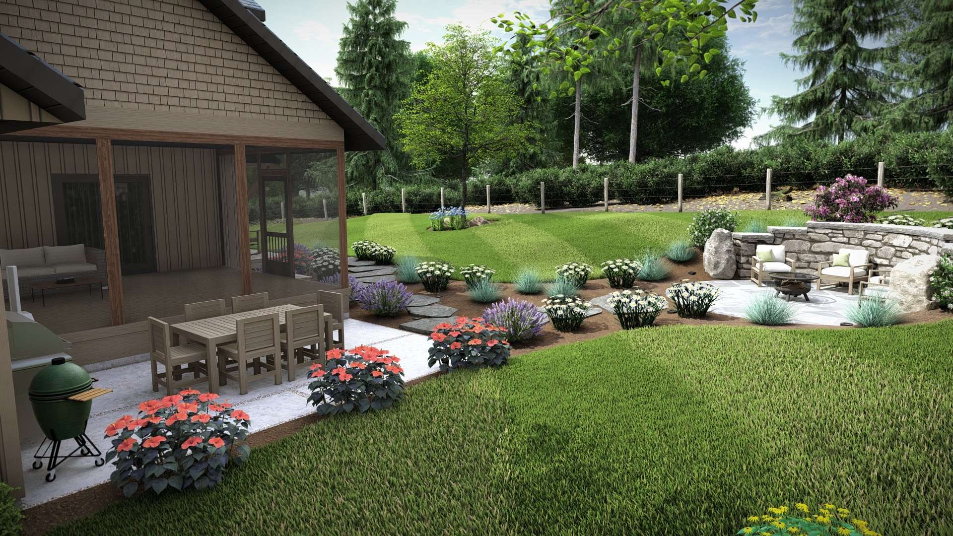 Backyard hardscape layout with outdoor gathering space near Fletcher Backyard hardscape layout with outdoor gathering space near Fletcher